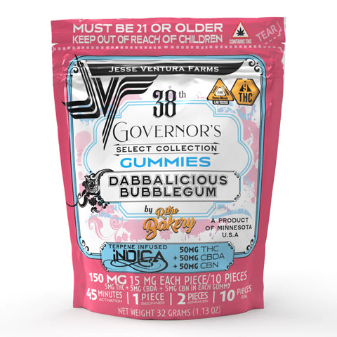 Jesse Ventura Farms 38th Governor's Collection Gummies - Dabbalicious Bubblegum (Indica) - 50MG THC/50MG CBDA/50MG CBN
