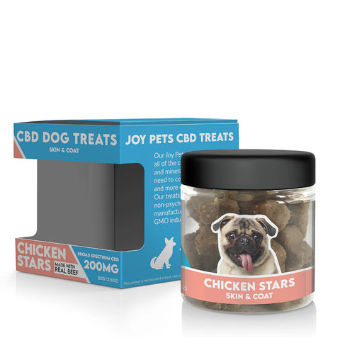Joy Pets CBD Dog Treats - Chicken Stars - Skin & Coat - 200MG Broad Spectrum CBD