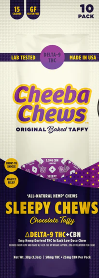 Cheeba Chews Original Baked Taffy - Sleepy Chews - Chocolate Taffy - 50MG Delta-9 THC/25MG CBN