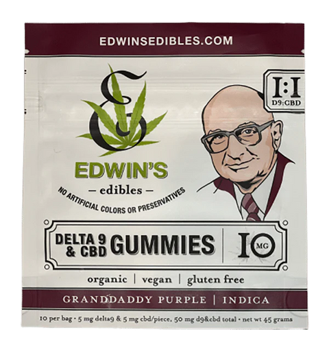 Edwin’s Edibles Gummy - Granddaddy Purple Indica - 10 Pack - 50MG Delta-9 THC
