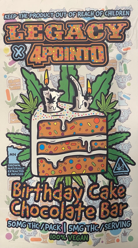 Legacy Cannabis Chocolate Bar - Birthday Cake - 10 Pieces - 50MG Delta-9 THC
