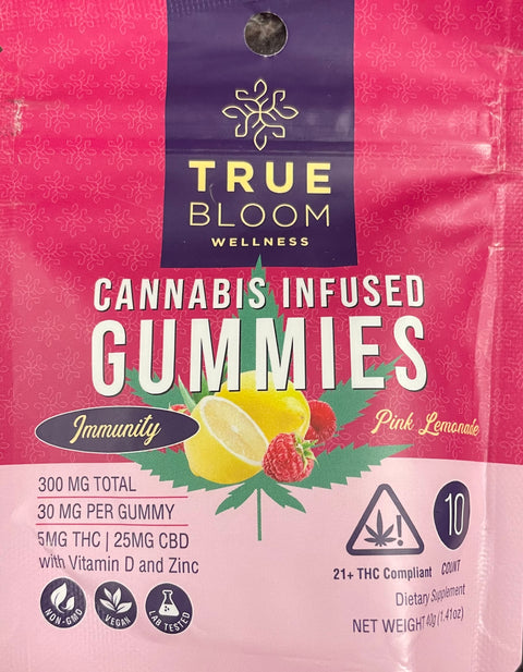 True Bloom Wellness Gummy - Pink Lemonade Immunity - 10 Pack - 50MG THC 250MG CBD