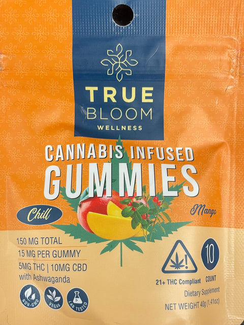 True Bloom Wellness Gummy - Mango Chill - 50MG THC 100MG CBD