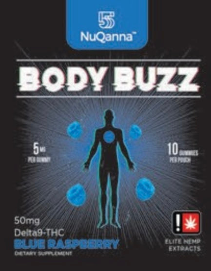 NuQanna Body Buzz Gummy - Blue Raspberry - 10 Pack - 50MG THC