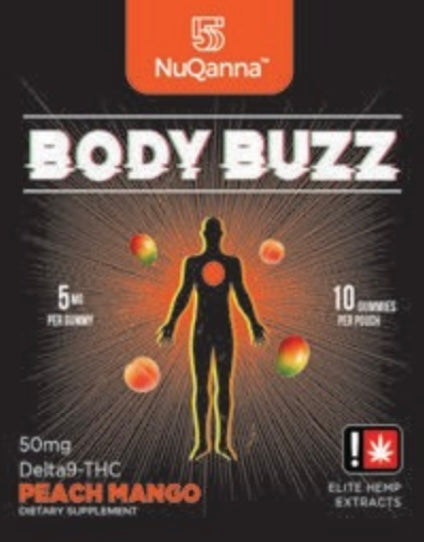 NuQanna Body Buzz Gummy - Peach Mango - 10 Pack - 50MG THC