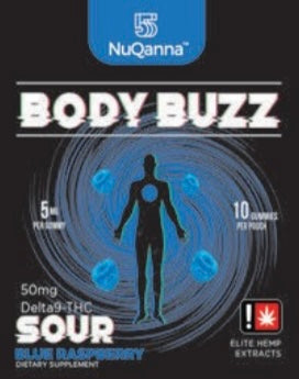NuQanna Body Buzz Gummy - Sour Blue Raspberry - 10 Pack - 50MG THC