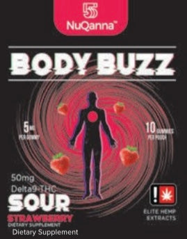 NuQanna Body Buzz Gummy - Sour Strawberry - 10 Pack - 50MG THC
