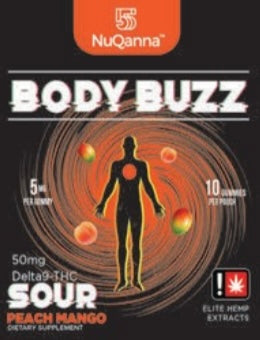 NuQanna Body Buzz Gummy - Sour Peach Mango  - 10 Pack - 50MG THC