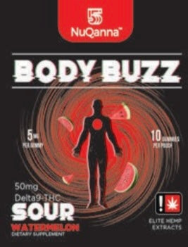 NuQanna Body Buzz Gummy - Sour Watermelon - 10 Pack - 50MG THC