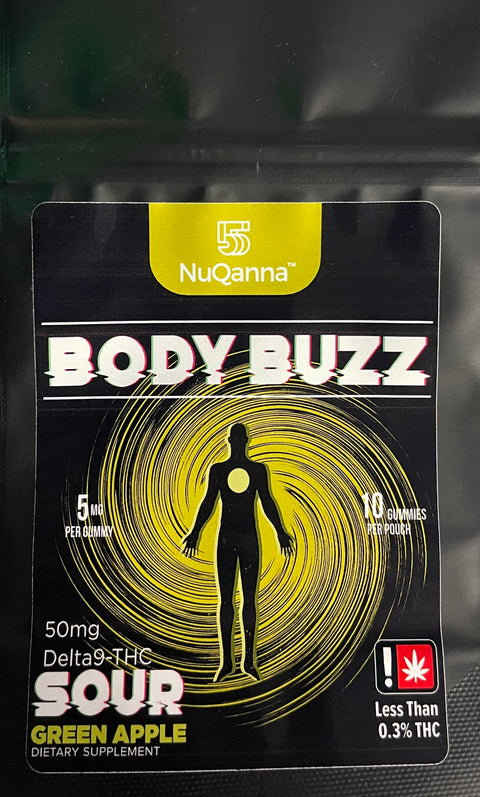 NuQanna Body Buzz Gummy - Sour Green Apple  - 10 Pack - 50MG THC